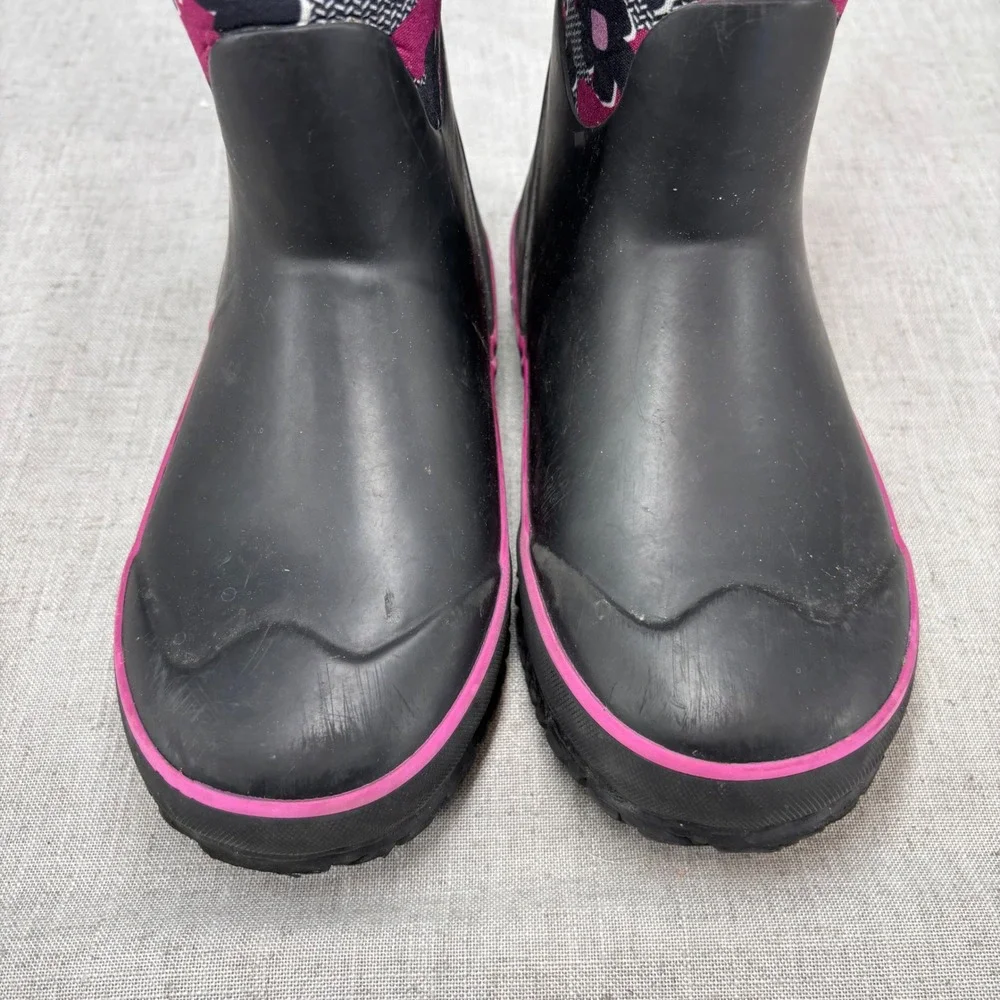 Bogs Grasp Rain Boots Black Pink Floral Waterproof Winter Boots Kids Youth Sz 2